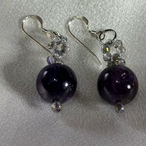 Hand crafted amethyst and crystal earrings on sterling silver ear wires